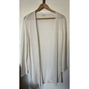 J Jill White Open Front Split Hem Linen Blend Knit Cardigan Size Medium Petite